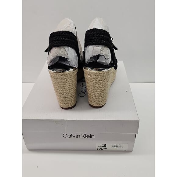 Calvin Klein Womens Elory Platform Wedge Heel Espadrille Sandal Black Sz 9.5M - Picture 5 of 10